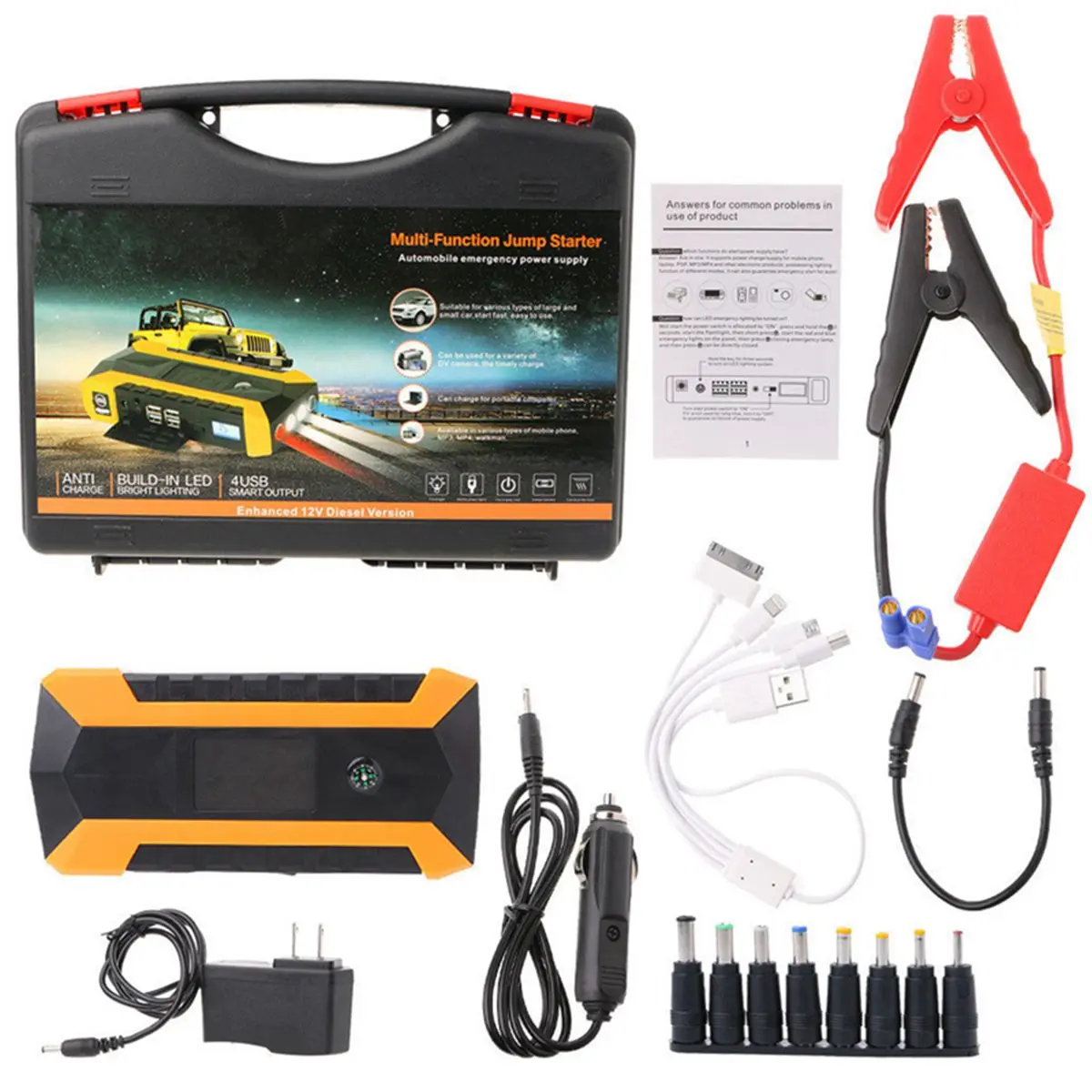 Multifunction Jump Starter 89800mAh 12V 4USB 600A Portable Car Battery Booster Charger Booster Power Bank Starting Device
