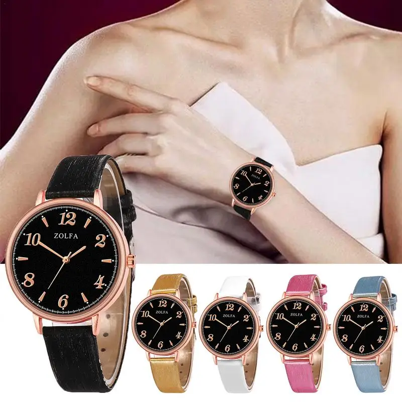 

High-quality Leather Strap Casual Ladies Belt Watch Simple Style Digital Scale Quartz Watch Clean Design Suitable Women