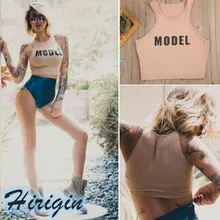Summer Tank Tops Women Lady Casual Stretch Letter Print Crop Tank Top Sleeveless O-Neck Short Tank Tops fashionable u neck sleeveless anchor print tank top for women