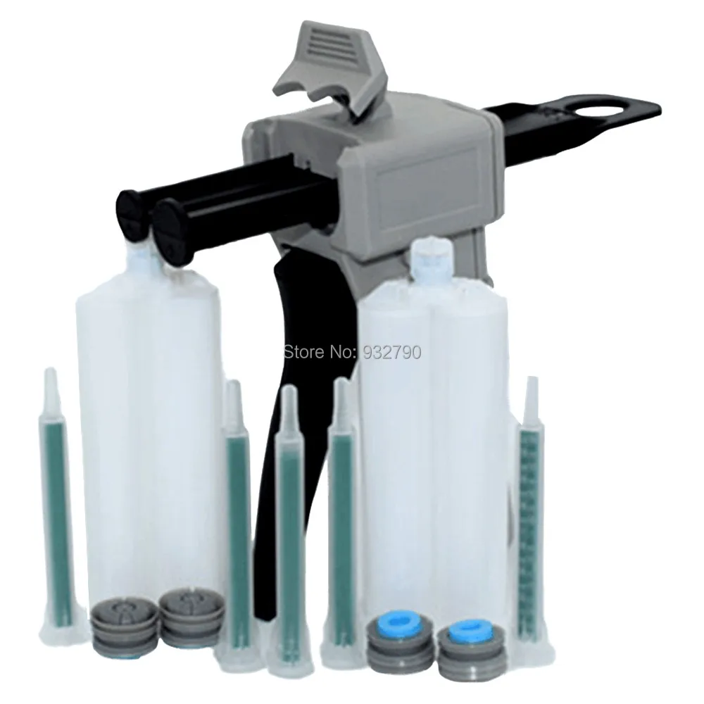 

50ml 1:1 2:1 Dispenser Dispensing Caulking Gun + 5pcs Epoxy Resin Static Mixer Mixing Nozzle + 2 Sets AB Glue 2-part Cartridge