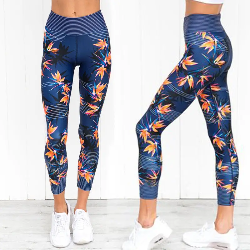 

New Women Fitness Floral Print Yoga Pants Leggings Stretch High Waist Pants Trousers Womens Runing Sports Long Pant Legging