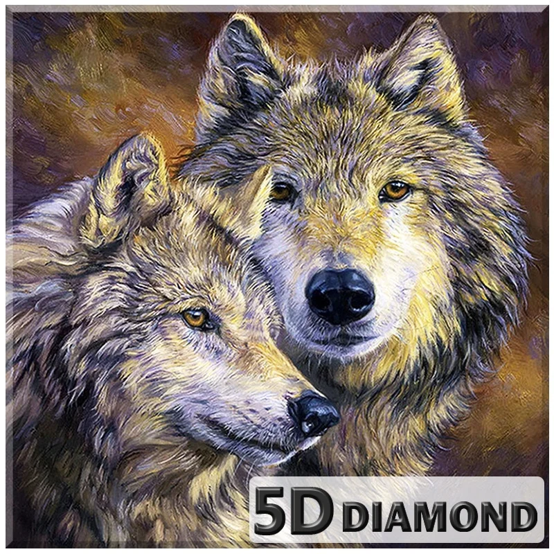 Алмазная живопись 5D &quotсделай сам&quot животные двойные волки стразы вышивка