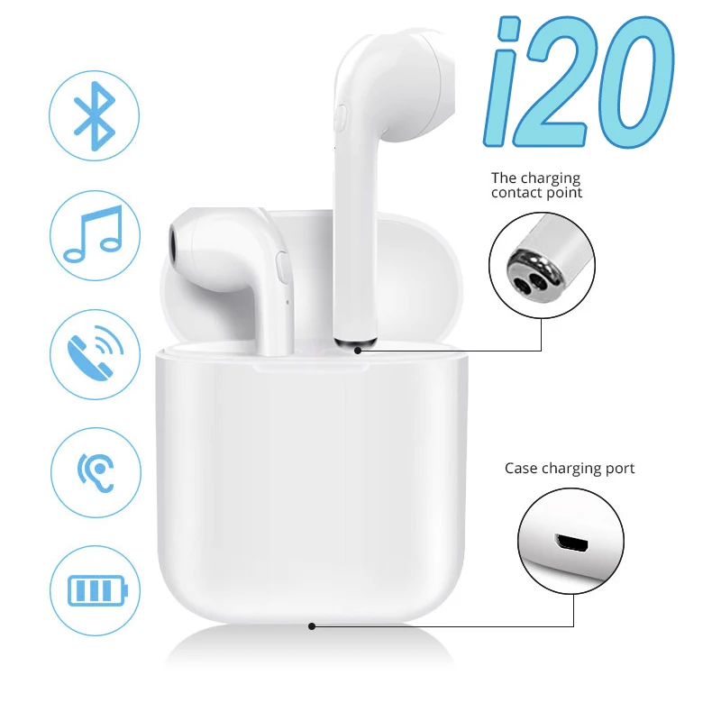 Bluetooth Earphone i20 TWS Wireless Bluetooth 5.0 Headset Super Bass