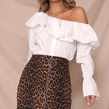 

2018 New Autumn Elegant Ruffle White Blouse Fashion Skew Collar White Shirt Women Blouses Tops Blusas Femininas Backless OL Top