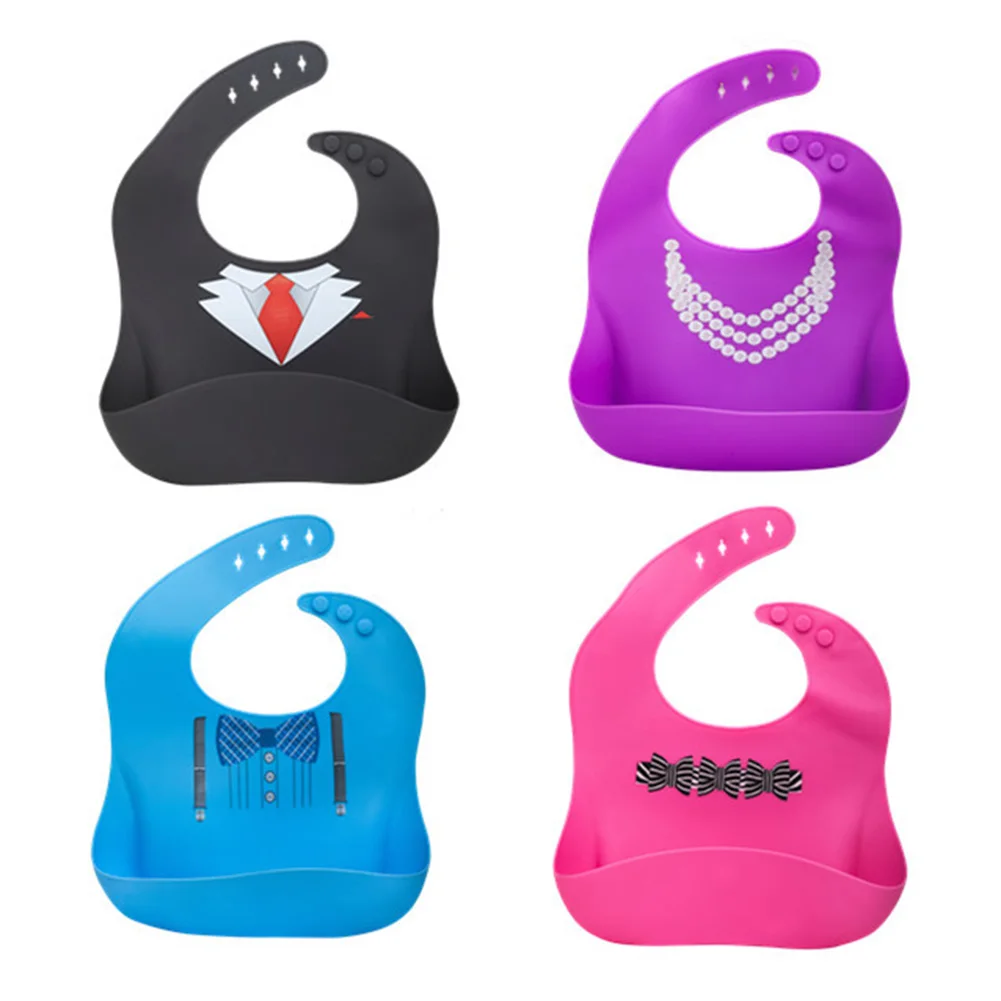 Cartoon Kids Silicone Baby Bibs Children's Adjustable Waterproof Bib Baby Feeding Stuff Burp Cloth Boy Girl Bibs Apron 2 Pcs