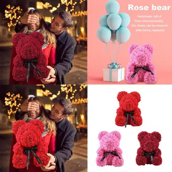 

25cm Teddy Bear of Roses Artificial Flowers Wedding Decoration Artificial Rose Bear Wreath Crafts Valentine's Day Gift
