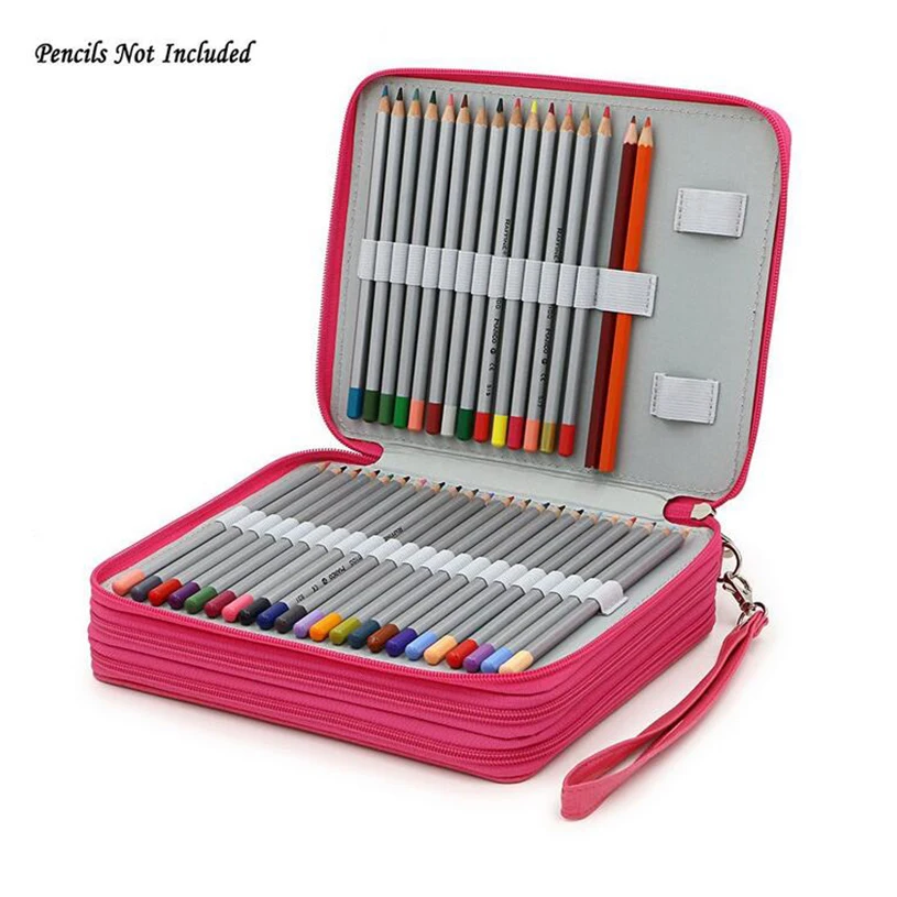 

124 Holder 4 Layer Portable PU Leather School Pencils Case Large Capacity Pencil Bag For Colored Pencils Watercolor Art Supplies