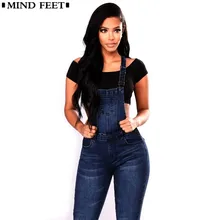 MIND FEET pantalones vaqueros con tirantes para mujer, pantalones vaqueros clásicos de color azul oscuro para mujer, mamelucos elásticos con agujeros rasgados, monos de mezclilla