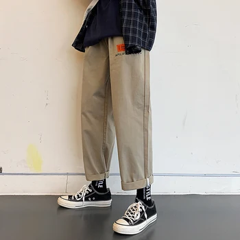 

2019 Men's Fashion Popular Cargo Pants Letter Embroidered Printing Leisure Cotton Casual Pants Male Khaki/black Trousers M-2XL