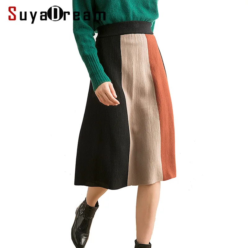 

Women Long Skirt Wool Blend Spring Knitted Spandex Skirt for Women Empire Elastic Waisted A-Line Skirts 2019 New Spring