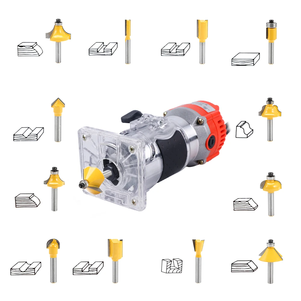 800W 30000rpm Woodworking Electric Trimmer Wood Milling Engraving Slotting Trimming Machine Hand Carving Wood Router