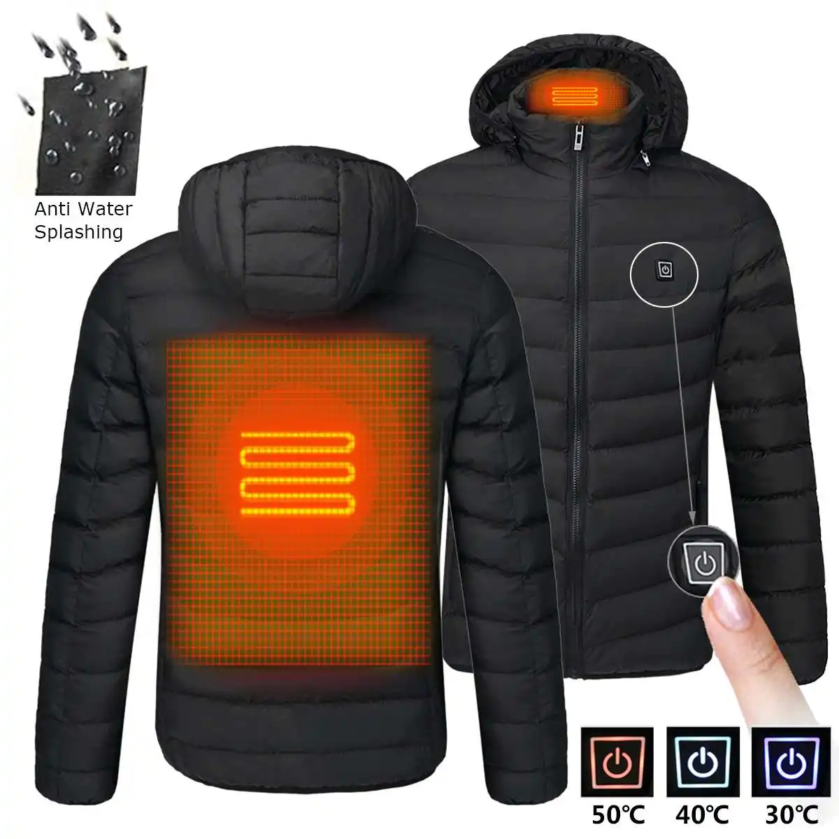 

S/M/4XL Winter Warm Heating Jackets Men Women Smart Thermostat Pure Color Hooded Heated Clothing Skiing Hiking Coats