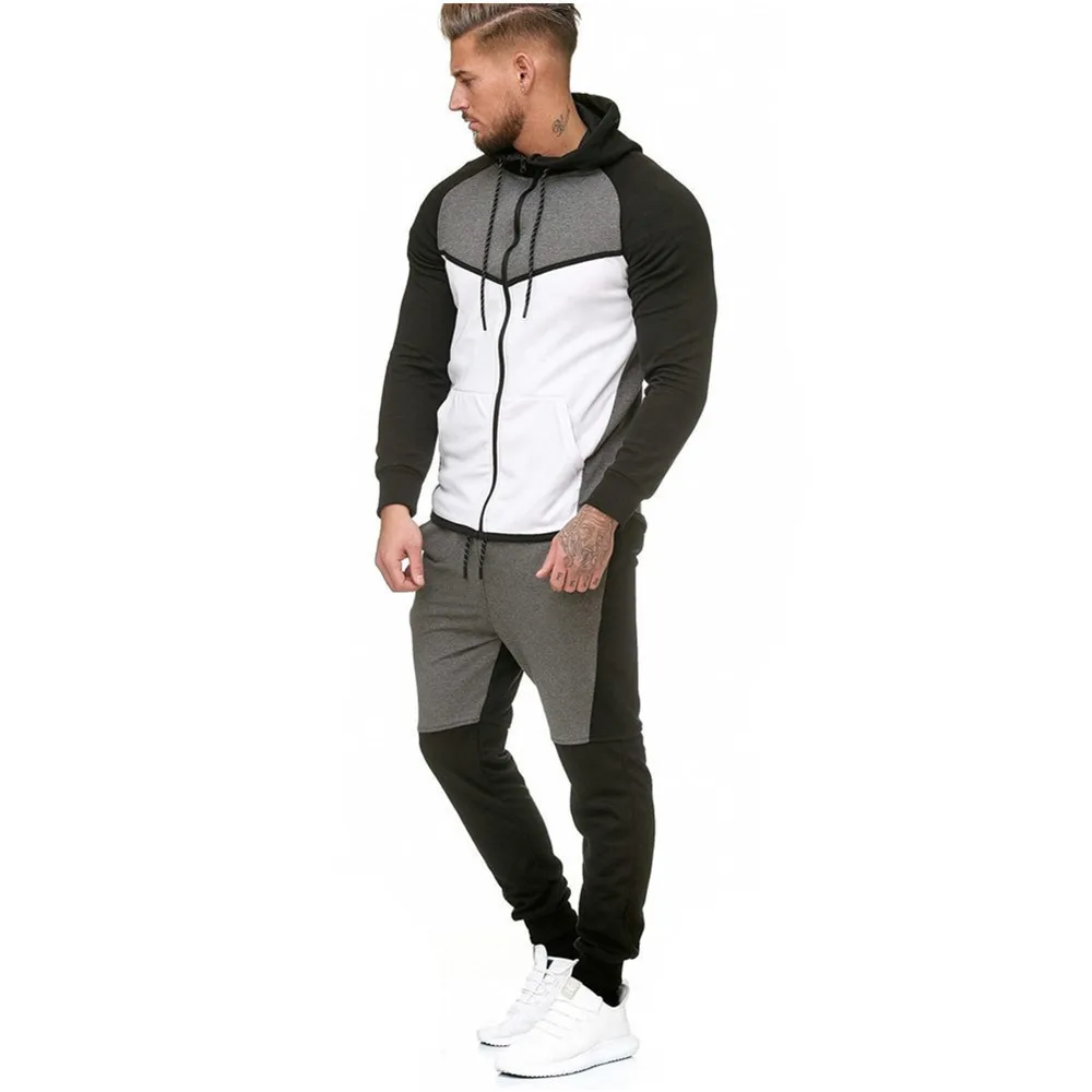 

Men's Spring Patchwork Hoodies Tracksuit Set Male Zipper Hoodies Sweatshirt +Sweatpants Cotton Sporting Jogger Sweat Suit M-3XL