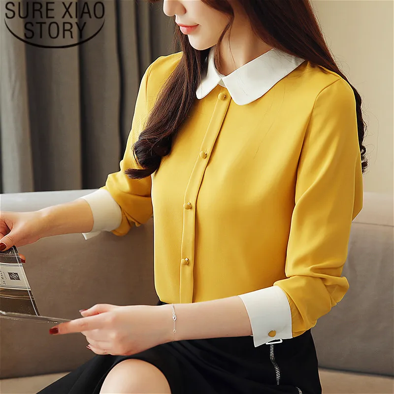

womens tops and blouses blusas mujer de moda 2019 chiffon blouse Button Solid Turn-down Collar plus size shirts 1987 50