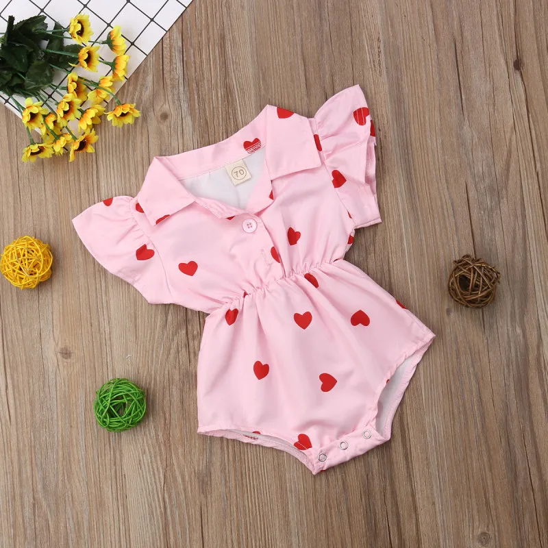 Cute Infant Baby Girl Ruffle Leopard Heart Print Romper Jumpsuit Outfits Sunsuit for Newborn Infant Children Clothes Kid Clothes