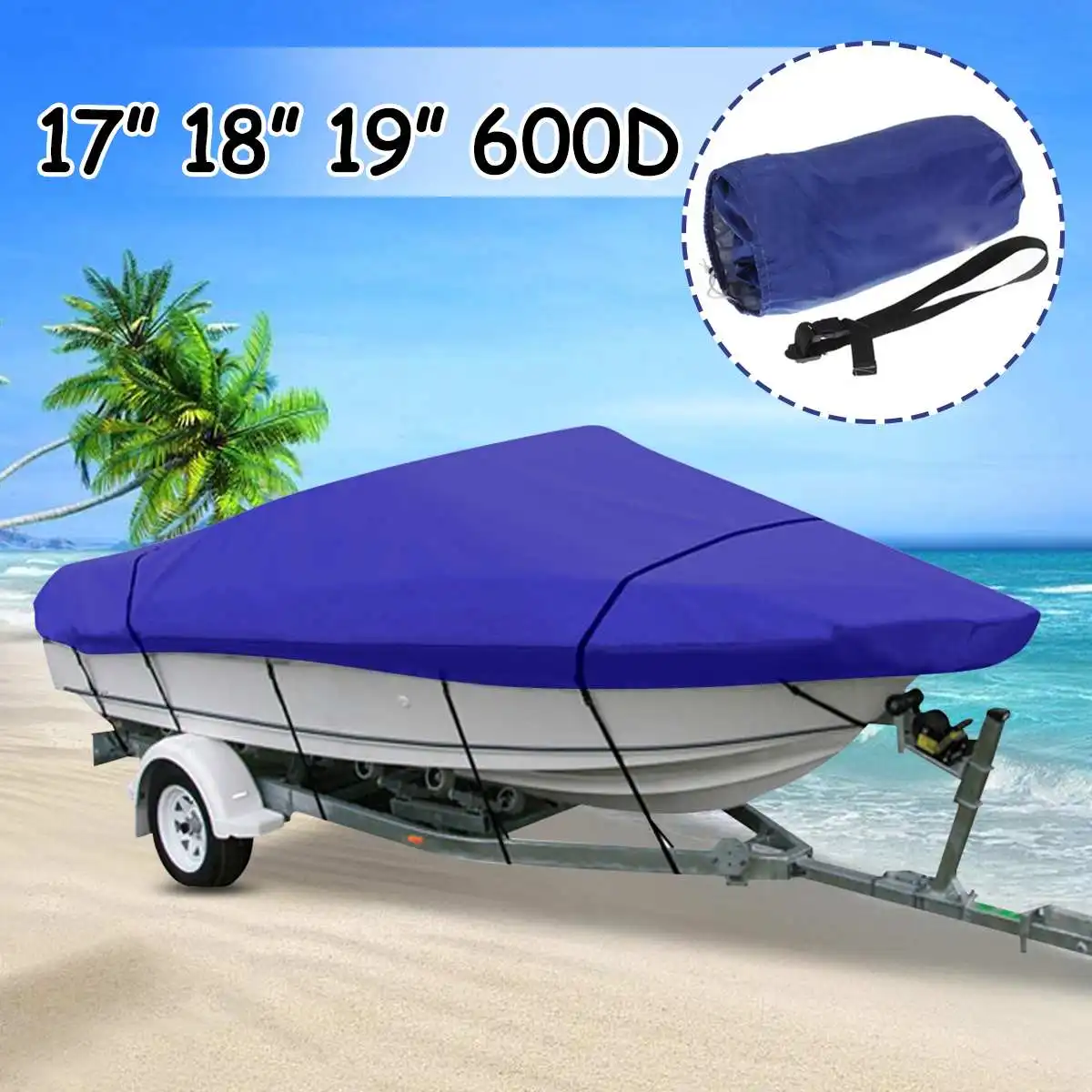 17 18 19ft 600D Тяжелая Рыбалка Лыжный бас V-Hull Trailerable Boat Cover waterproof для Speedboat Cover Blue