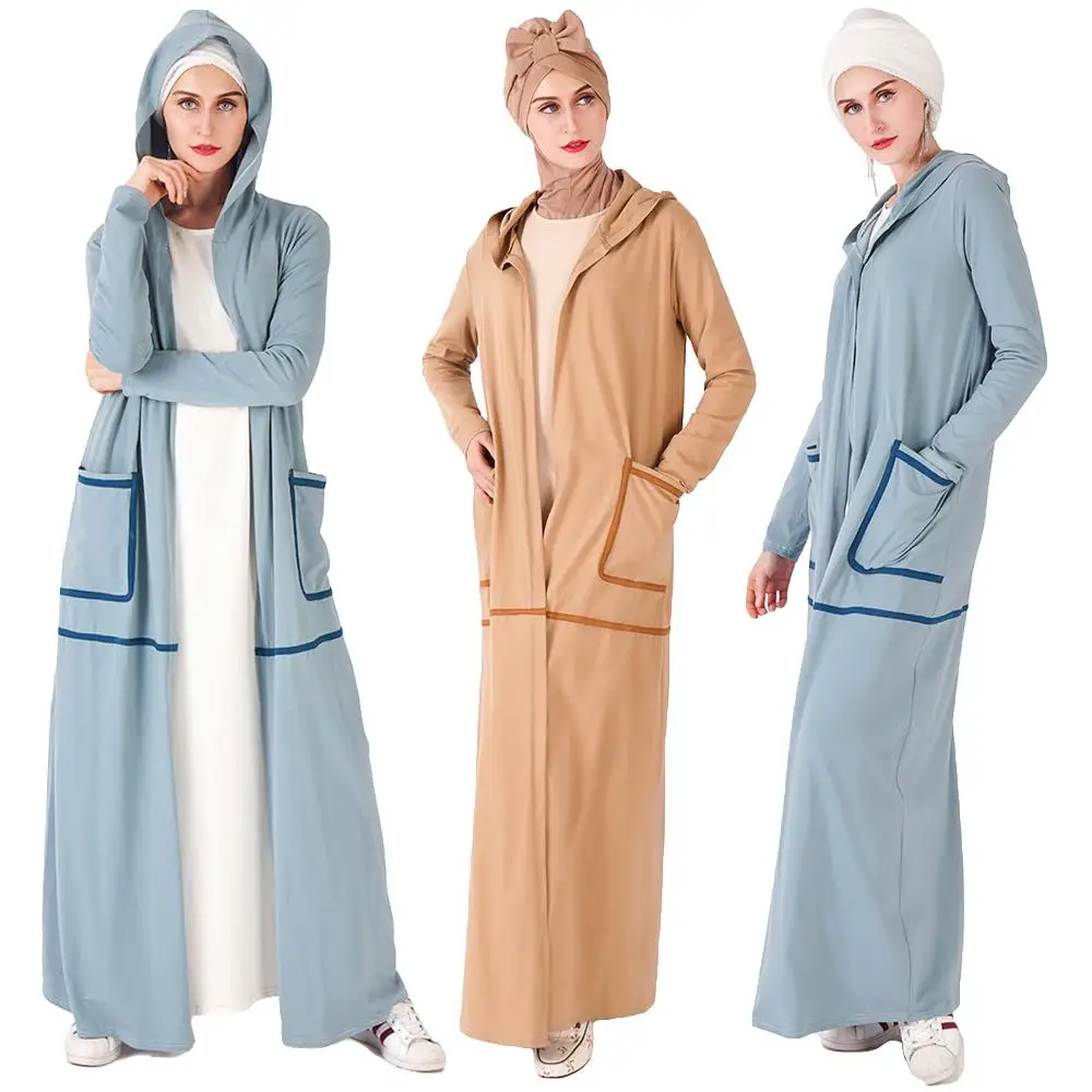 Мусульманский Женский Повседневный халат макси с капюшоном свободный открытый