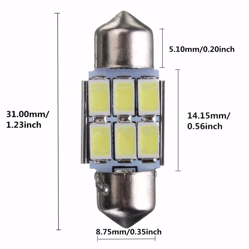 CLAITE 31 мм 5630 6-SMD фестон светодиодный купольные лампы DE3175 3022 3021 2 Вт белый 1 шт. Новинка