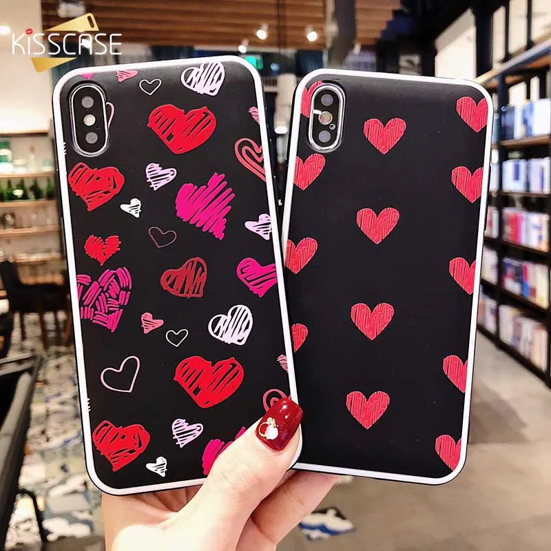 

KISSCASE Love Heart Pattern Case For iPhone 6 6S 7 8 Plus X XR XS Max Cute Case For iPhone 6 6S Plus 7 8 Plus Cases Funda Capa