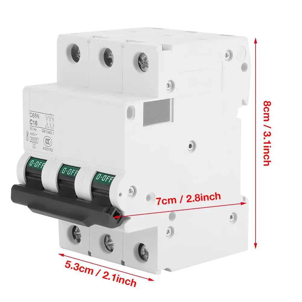 3-полюсный миниатюрный автоматический выключатель AC 400 V 6KA отключающая способность с изгибом B/C/D автомат защити цепи 16A/32A/63A