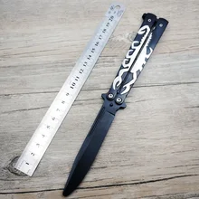 Тренировочный нож из нержавеющей стали с бабочкой, складной нож с бабочкой, косплей нож, ручка скорпиона, тренировочный нож, безопасный, без края, тусклый инструмент