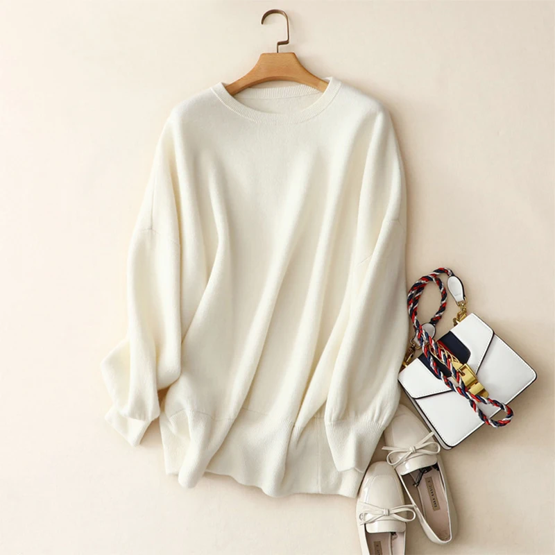Shuchan Sweaters Womens 2018 Winter Women New Fashion Crew Neck Sweater 100% Cashmere Loose Pullover | Женская одежда