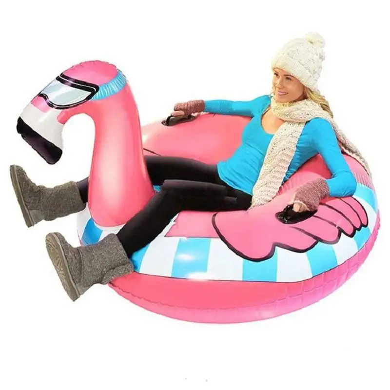 

High Elastic Cold-resistant PVC Inflatable Skiing Snowboards Flamingo Cartoon Pattern Ski Snowboard for Men Woman Children