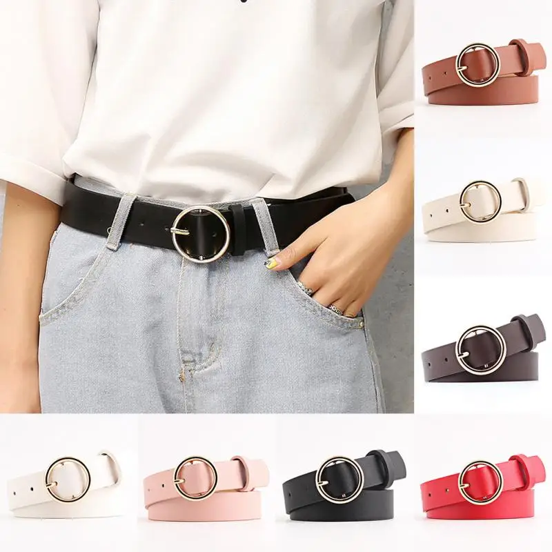 

New Fashion Women Waist Belts Leather Female Metal Pin Round Buckle Waistband #25