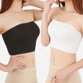 

2019 Fashion Women Tube Top Plus Size Ladies Basic Crop Strapless Padded Bandeau Bra Black White
