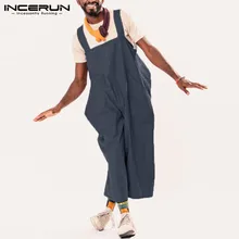INCERUN для мужчин однотонный комбинезон широкие брюки комбинезон с завязками подтяжки уличная личность Мешковатые повседневные штаны комбинезоны