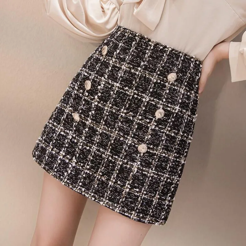 2019 Женская шерстяная мини-юбка на осень-зиму модная винтажная прямая клетчатая юбка с кисточками и высокой талией Femininas Большой размер