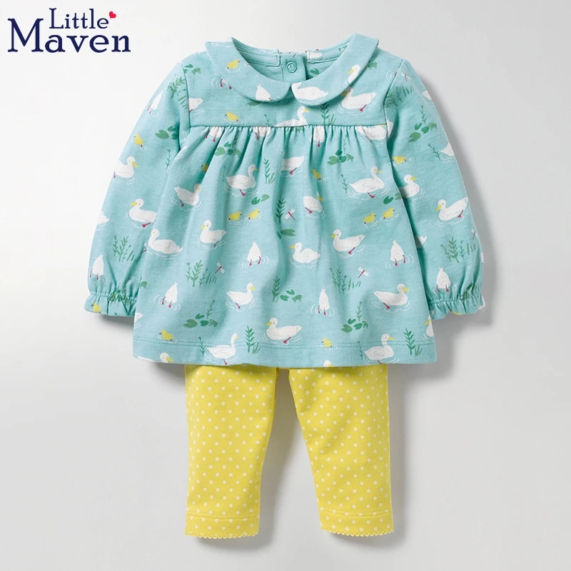 

Little Maven Baby Girl Clothing Sets Kids Outfit With Duck Print Top Yellow Polka Dot Legging Cotton Childrens' Clothes