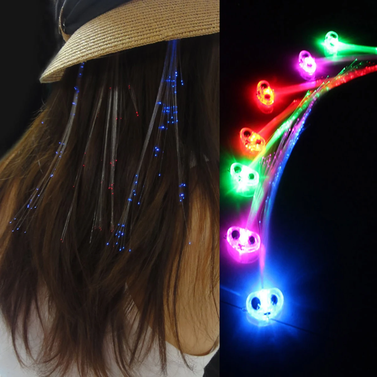 20pcs Glowing Light Up LED Braid Luminous Fiber Optic Hair Extension