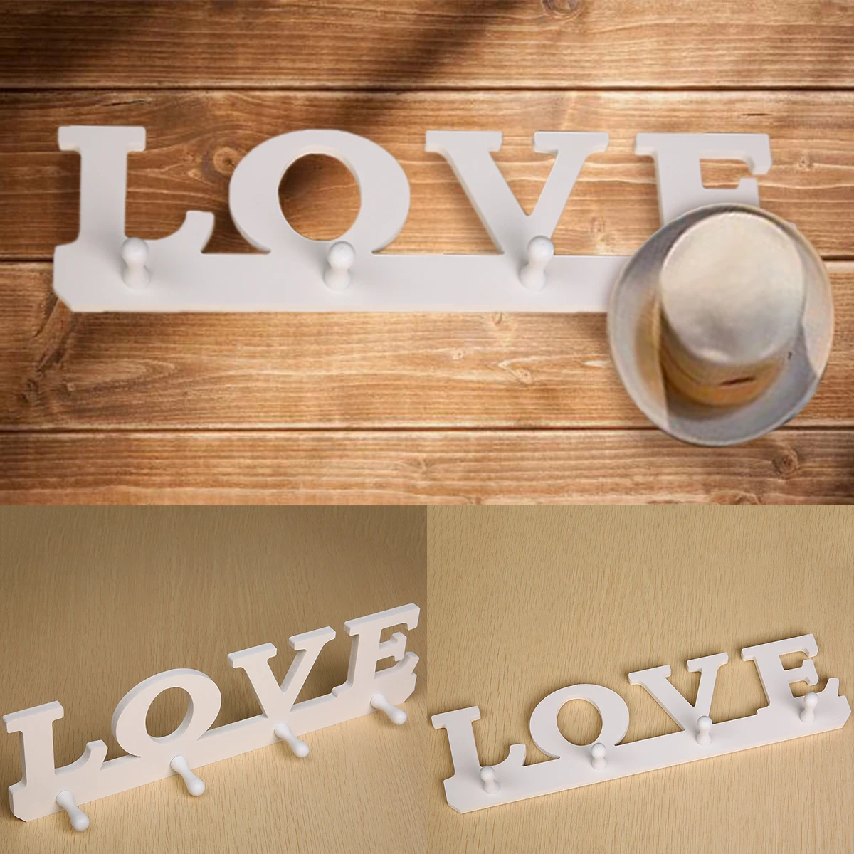 

4 Hooks Vintage White LOVE Hook Hanger Robe Hat Bag Key Holder Wall Hanger(1PCS)