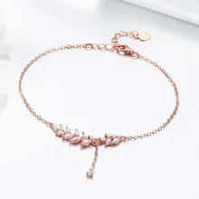 Браслет из стерлингового серебра 925 пробы, розовое золото, дерево, листья, лист, цепь, браслет с застежкой лобстер, ювелирные изделия, регулируемые Scb049