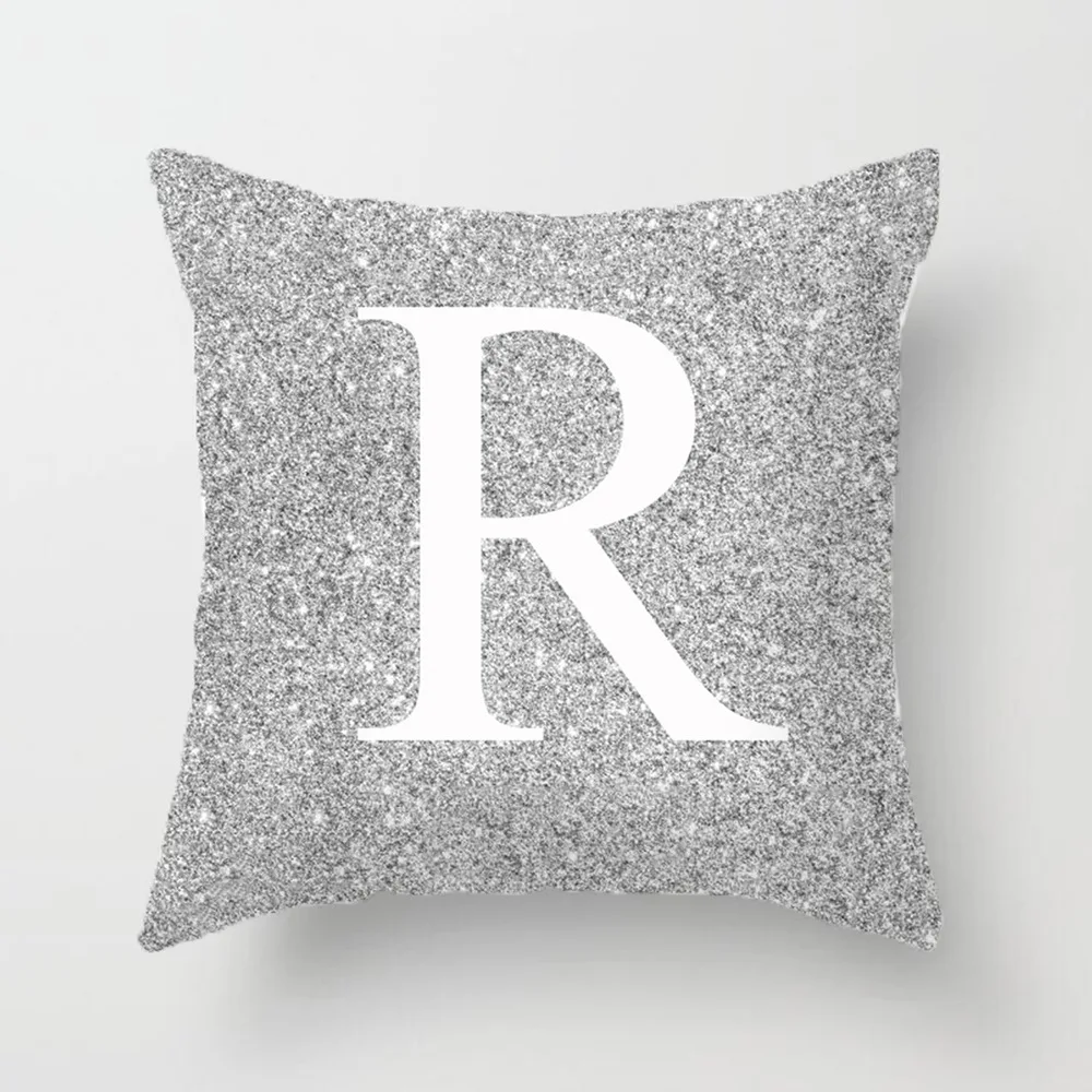 

A-Z Letters Cushion Silver Throw Pillow Case Cover For Sofa Bed Decor 45 * 45cm