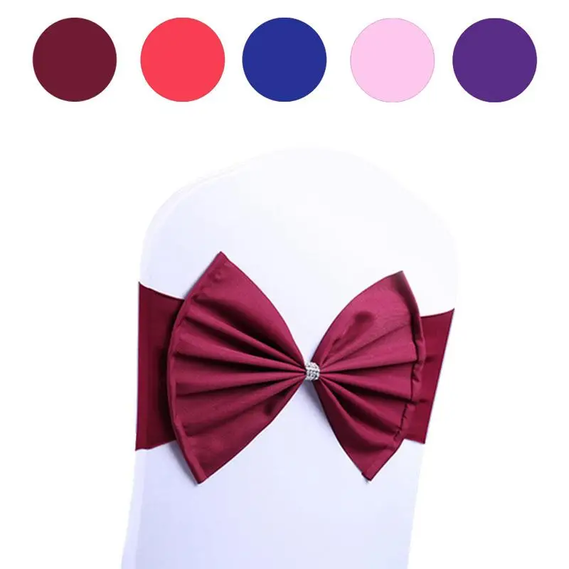 

10PCS Bow-knot Wedding Party Chair Cover Bow Band Sashes With Buckle Bow Spandex Stretch 5 Color Wedding Decoration