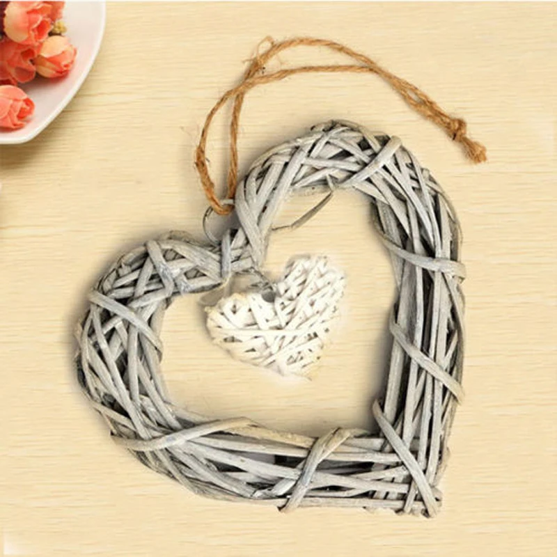 

1PC Shabby Chic Wicker Heart Wreath Wedding Birthday Party Wall Hanging Decoration