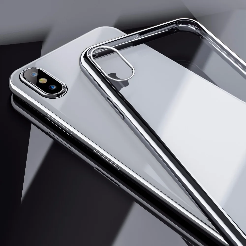 

Fashion Original View Case For iPhone X XS MAX Silver Edge Transparent Clear Back Cover For iPhone X XR Soft Silicone TPU Case