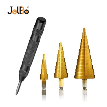 

JelBo 3Pcs/set Step Drill Bit Sets HSS Steel Titanium Core Drill Bits Metal Drilling Tool Hole Cutter Drill Bits for Woodworking