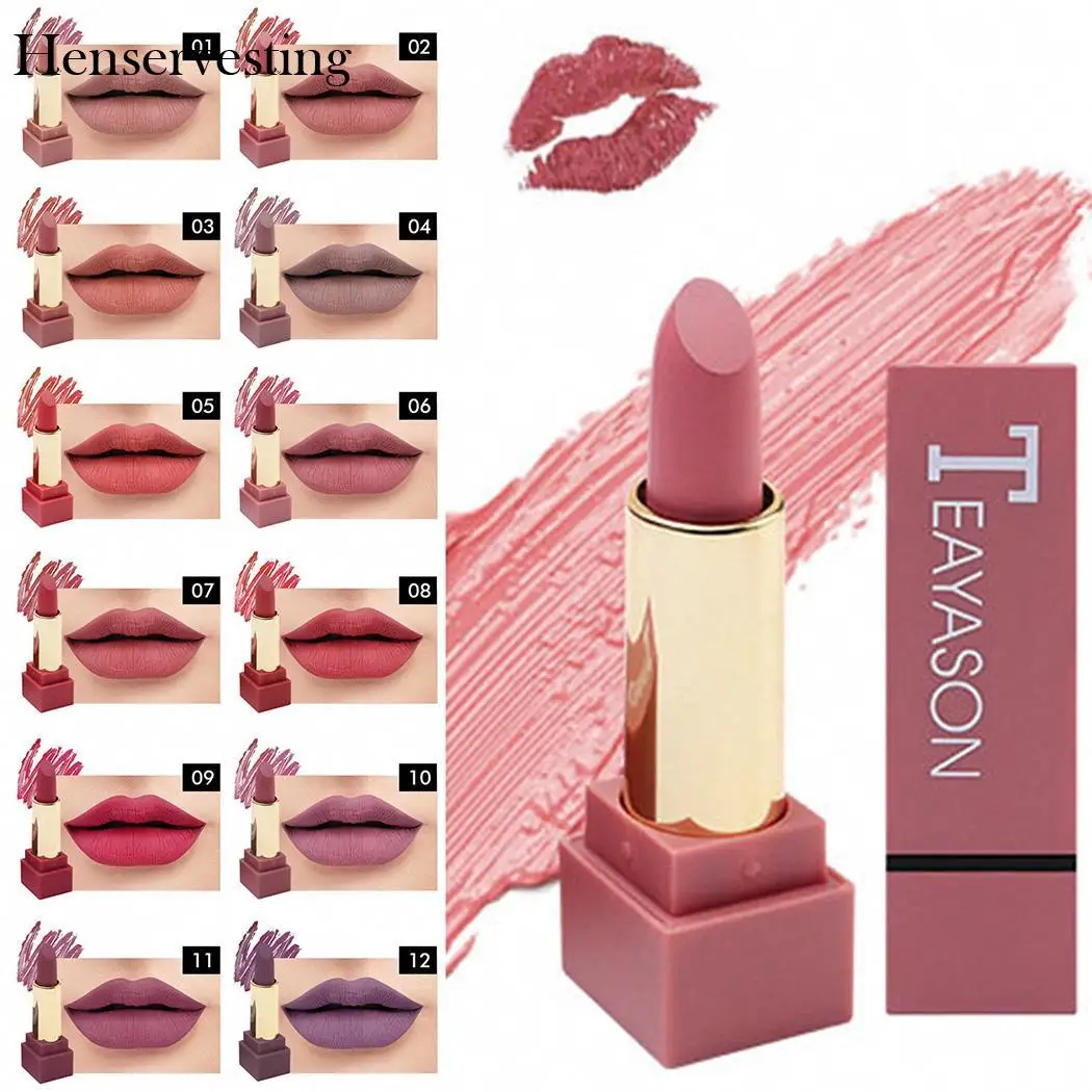 12 Colors Lipstick Matte Cream Long Lasting Waterproof Soft Lipstick