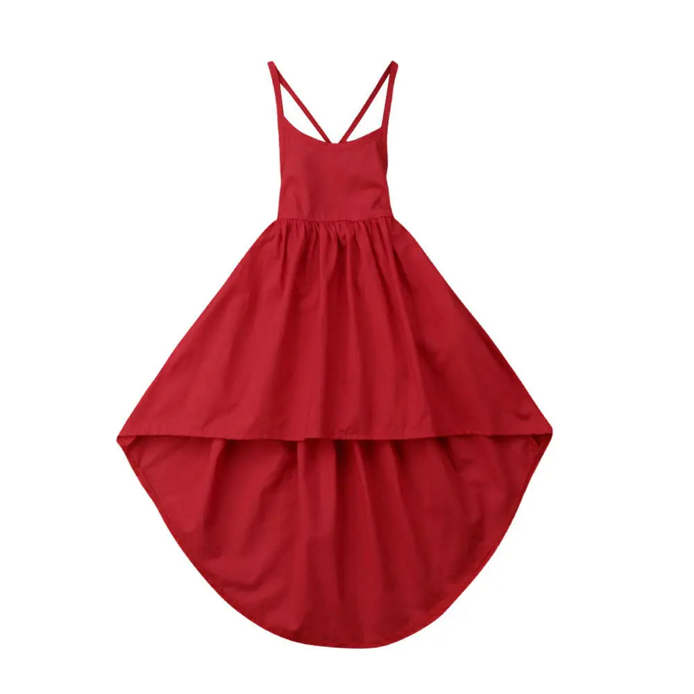 

1-6Y Toddler Kids Baby Girl Dress Sleeveless Backless Solid Color Strap Boho Dresses Sundress Clothes