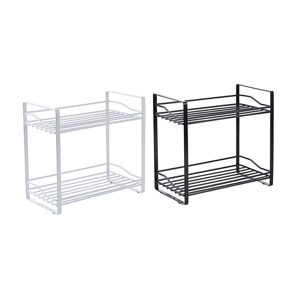 

1pc Iron Double Layer Storage Rack Condiment Holder Multifunction Standing Shelf Organizer for Kitchen Bathroom Toilet