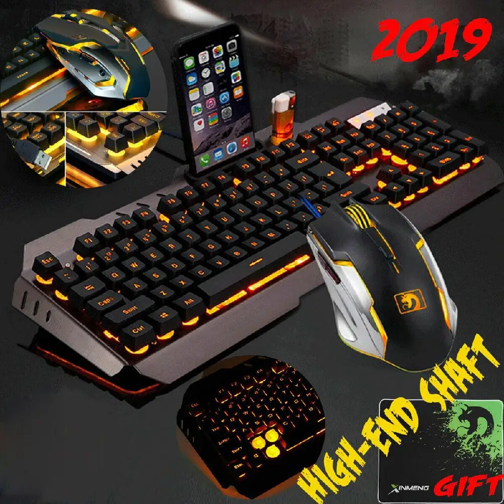 

DSstyles Computer Desktop Gaming Keyboard and Mouse Mechanical Feel LED Light Backlit