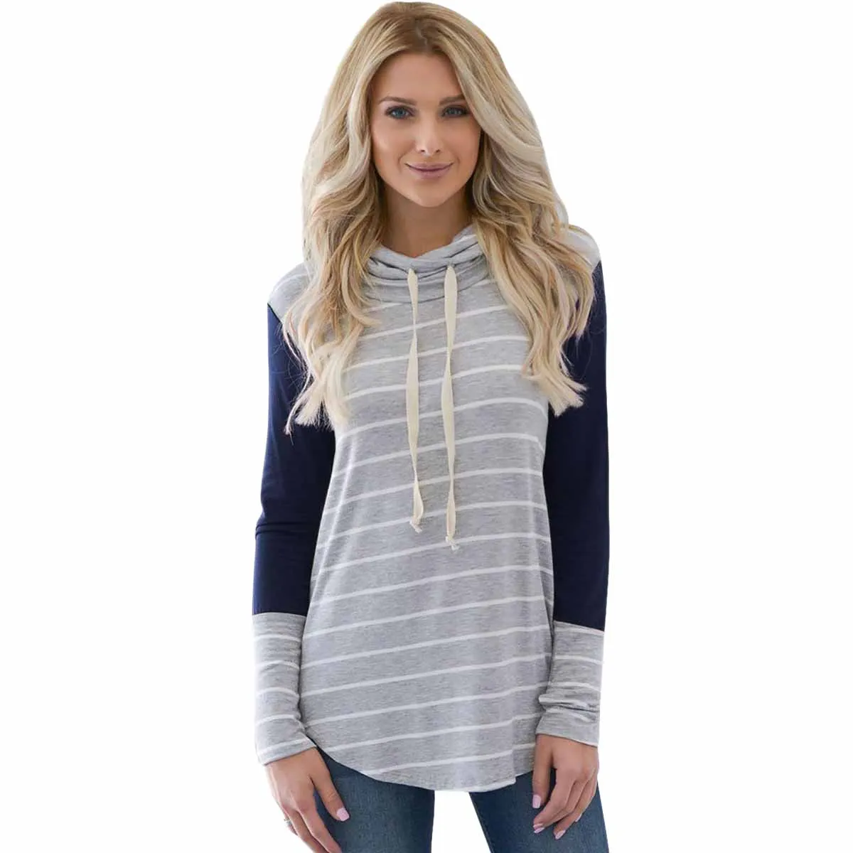 Новый модный элегантный осенний полосатый свитер с капюшоном пуловер длинными рукавами Уличная толстовки для женщин