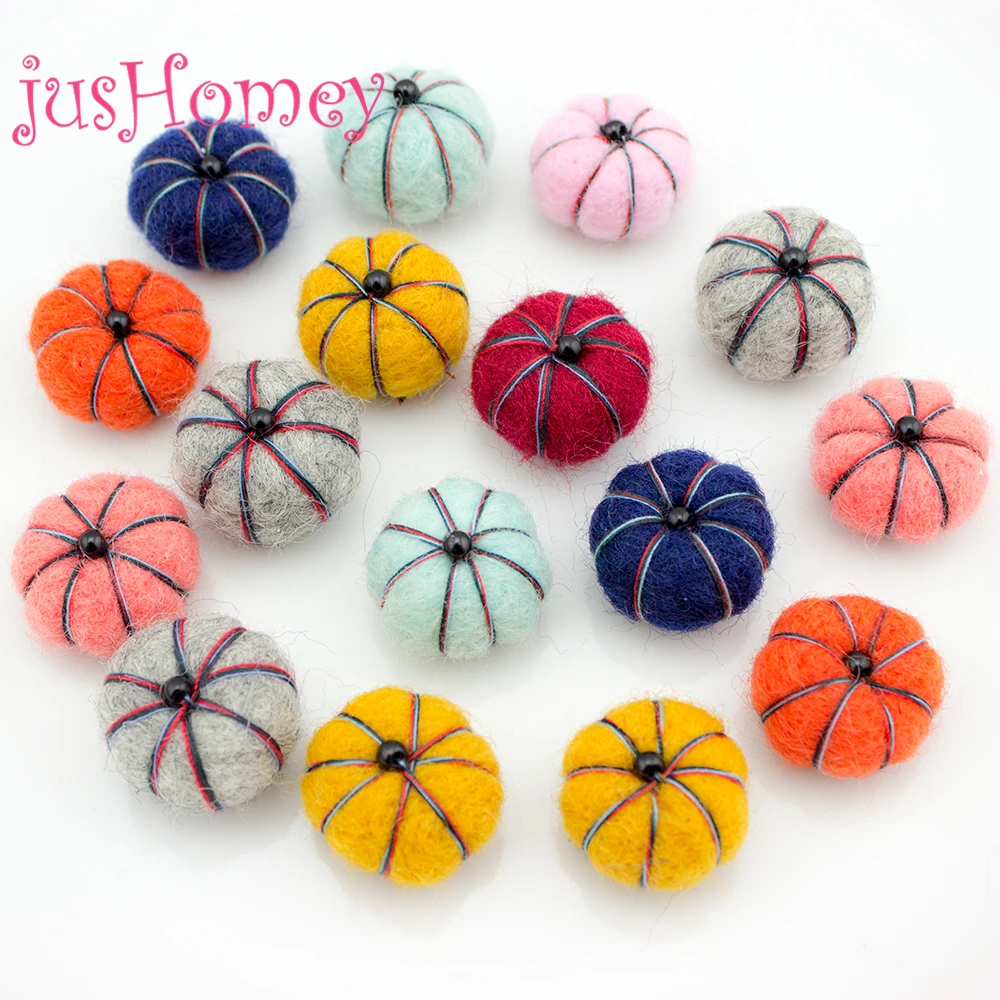 

10PCS Assorted Colors Handmade Wool Felt Pumpkins 25mm Halloween Pumpkin Pompoms for DIY Craft Supplies