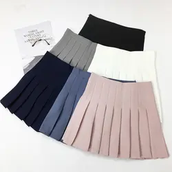 2019 новые женские милые короткие юбки модные летние с высокой талией плиссированные юбки ветер косплей юбка Kawaii Женские однотонные