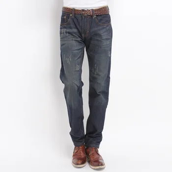 

Hole Straight Mens Jeans Brand Solid Slim Fit Denim Trousers Fashion Pockets Summer Winter Men Clothes 2018 Plus Size