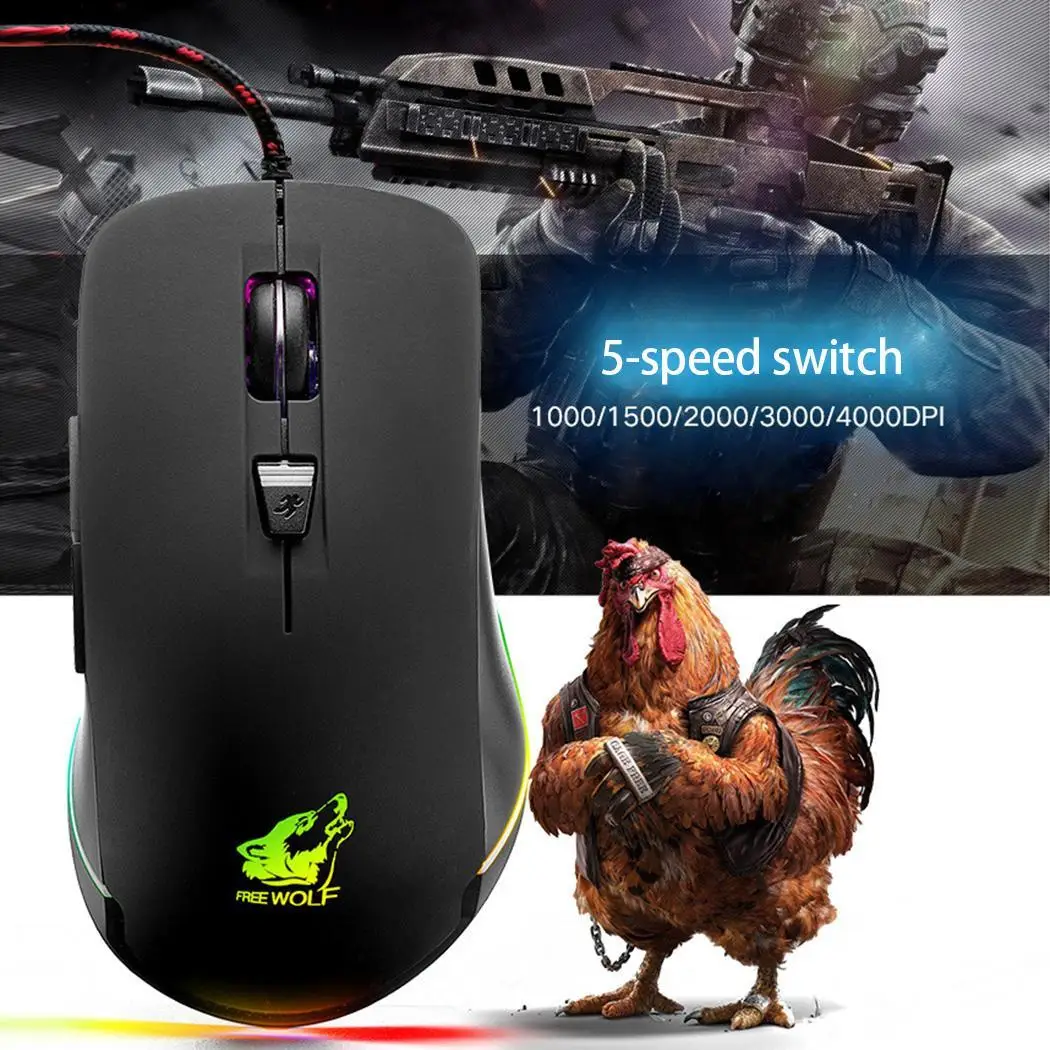 

New Ergonomic Colorful LED Light Game USB Mouse Adjustable DPI Wired Black