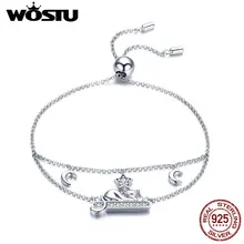 WOSTU,, 925 пробы, серебряный, Китти, кот, звезда и луна, регулируемые браслеты для женщин, браслеты, свадебные, серебряные, 925, ювелирное изделие, CQB129